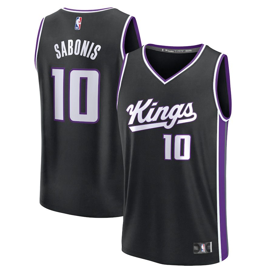 Men Sacramento Kings 10 Domantas Sabonis Fanatics Branded Black Icon Edition 2023-24 Fast Break Replica NBA Jersey